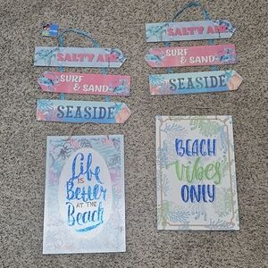 4 Beach Vibes Wall Sign - Multicolor Glittered Design Hanging Decor